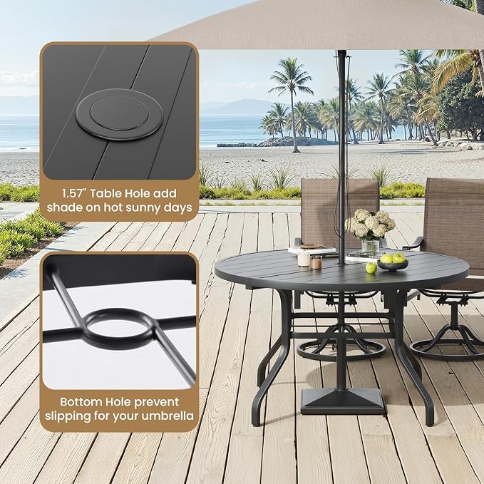 Soohow Outdoor Dining Set for 6, 7-Piece Round Table Patio Dining Set, 6 x Swivel Patio Chairs and 1 x 47 Round Outdoor Dining Table, for Poolside, Backyard and Proch