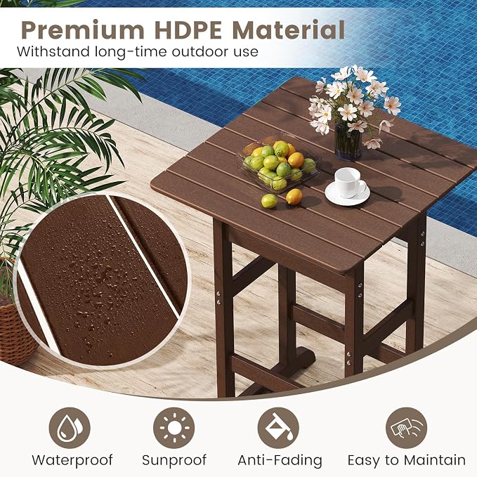 Tangkula 30" x 30" Square Bar Table, Patio HDPE Bar Height Dining Table w/Slatted Tabletop, Outdoor All-Weather High-Top Bistro Table for Poolside, Backyard, Balcony