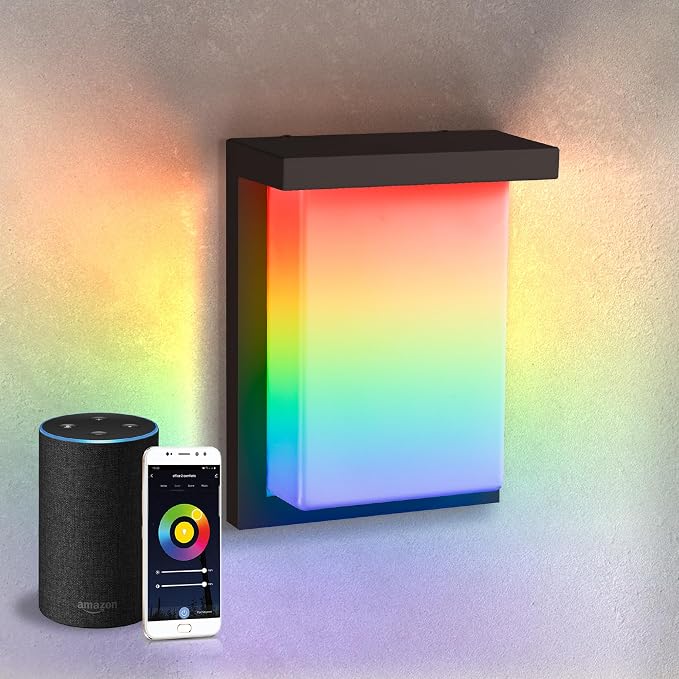 ASD LED 8" Outdoor Wall Light, Smart Front Door House Sconce | RGBW, Work with Alexa, Waterproof, ETL Listed | 12W 840LM 2700-6500K 100-277V | Exterior Patio Lighting Fixture, Porch Lamp | Black