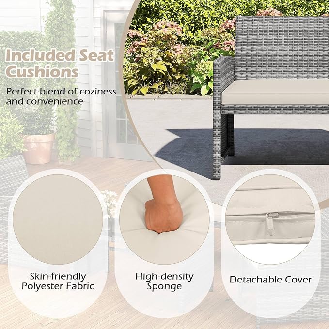 RELAX4LIFE 8-Piece Patio Furniture Set - Wicker Rattan Outdoor Sectional Sofa Set w/Glass Coffee Table, Loveseat, Chairs & Soft Cushions, Bistro Conversation for Garden Porch (2, Grey-Off White)