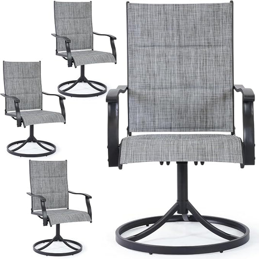 Patio Swivel Rocker Chairs Set of 4,Outdoor Dining Chairs High Back,15° Gentle Rocking Patio Chair with Padded Textilene, Metal Frame for Poolside Lawn Garden,Grey(4 PCS)