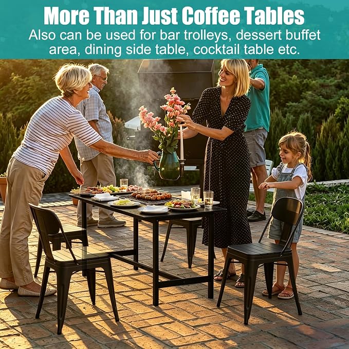 Outdoor Coffee Table, 33.4"L x 17.3"W x 18.1"H Rectangle Weather-Resistant Patio Coffee Table, Metal Heavy-Duty Frame Coffee Side Table, Waterproof for Garden, Porch, Balcony, Deck, Poolside, Black