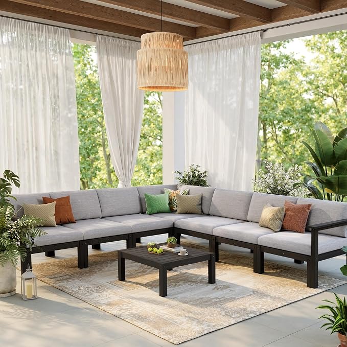 Stoog Modular Armchair with Removable Arms - HIPS Frame & Deep Seat Waterproof Patio Chair for Sectional, Black