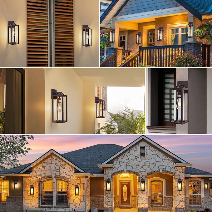 FILIYANO 16in Large Outdoor Wall Lights for House, Oil Rubbed Bronze,2 Pack | Anti-Rust, Waterproof, Brown Exterior Lanterns with Clear Glass, Modern Farmhouse Sconces for Garage, Porch, Front Door