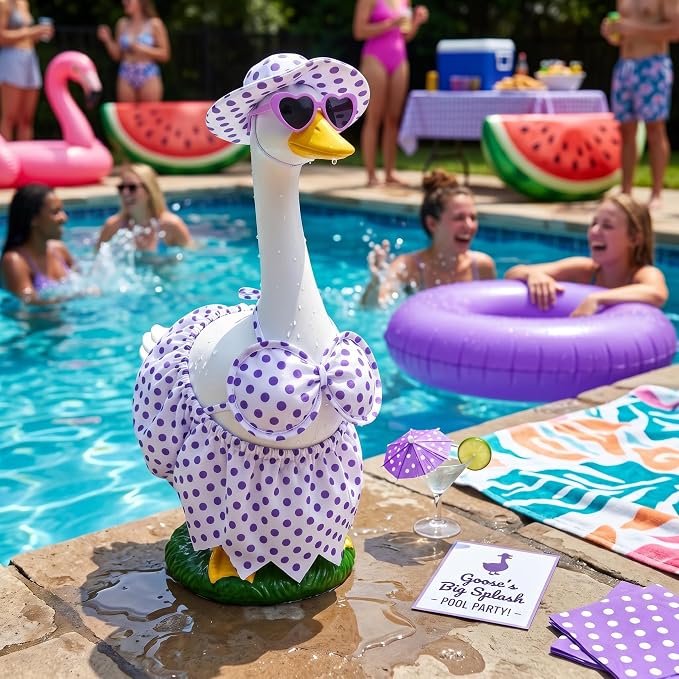 Large Porch Goose Statue Decor - 20″ Porch Goose Resin with Purple Summer Bikini Outfits, Garden Decor Lawn Goose Figurine, Indoor Outdoor Yard Decor, Unique Housewarming Birthday Gifts for Mom Women