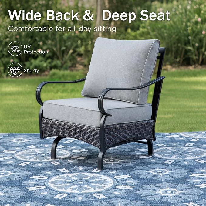 PHI VILLA Rocking Patio Sofa Chairs - 2 PCS Outdoor Rocking Armchairs, Patio Seating with High Back Deep Seat for Porch Deck Balcony
