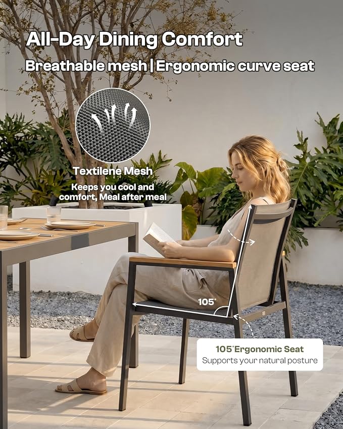 Outdoor Dining Set for 8, Aluminum Patio Table and Chairs Set, 10-Piece All Weather Patio Dining Furniture Set with Umbrella Hole for Backyard, Deck, Poolside (Gray-Teak)
