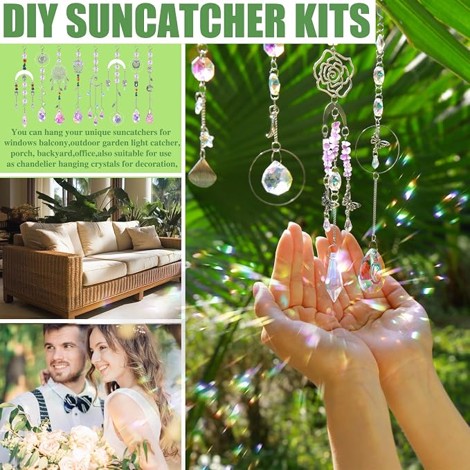 WASTROYAL 420pcs DIY Sun Catchers Making Kit for Adults Prism Hanging Decor | Crystal Suncatcher Kit, DIY Crystal Hanging Prisms for Window/Garden, Rainbow Maker, Art and Crafts for Adults with Tutorial