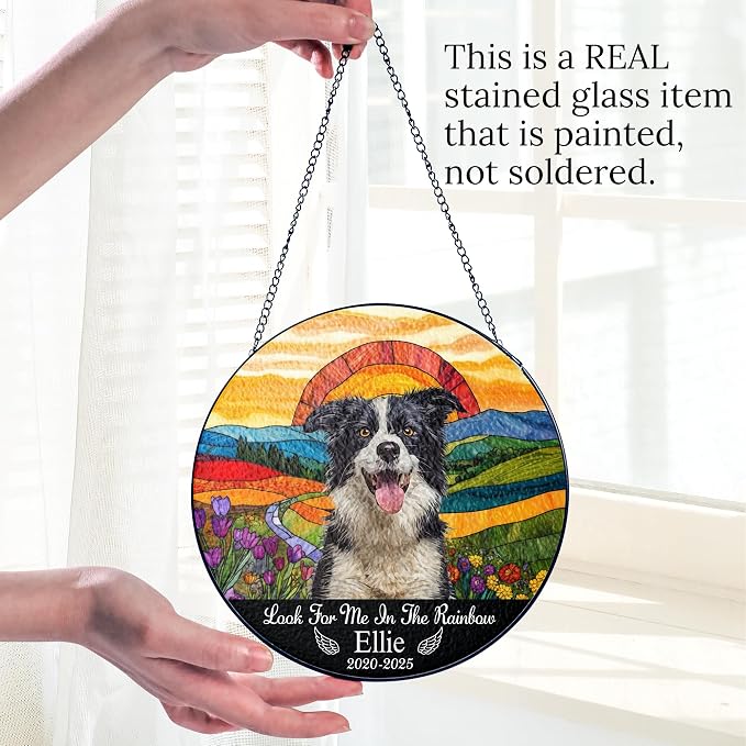 Personalized Pet Memorial Gifts for Dogs and Cats – Custom Pet Suncatcher Keepsake – Loss of Pet Sympathy Gift – Stained Glass Dog Memorial Ornament – Pet Remembrance Gift