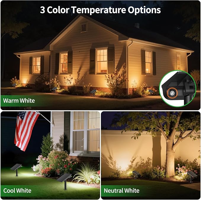 Lightonight Solar Spotlights Outdoor 2 Pack | 3 Color Temperatures Outdoor Lights, Remote Control Landscape Spotlights for Tree, Garden, Pathway, House and Wall Lighting