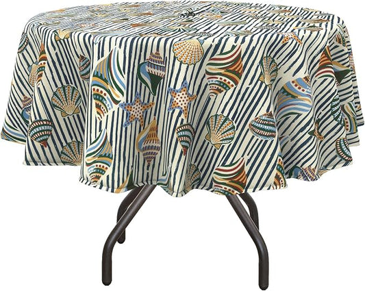 DYTXIII Outdoor Round Tablecloth with Umbrella Hole 60 Inch, Water Repellent & Fade Resistant Table Cover, All Weather Outdoor Tablecloth for Garden & Party Table, Crayon Shells