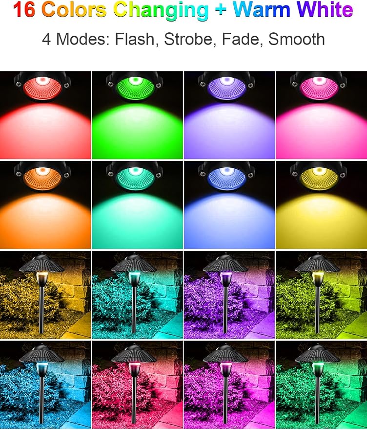ZUCKEO RGB Color Changing Landscape Lights Low Voltage Pathway Lights 12V 24V Multi-Color LED Landscape Light Kit Waterproof for Yard Garden Path Christmas Decoration(12Pack)