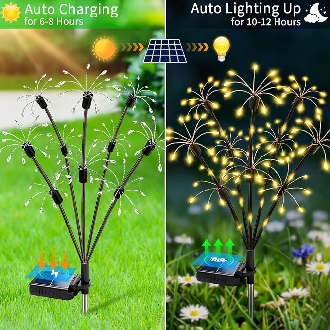 Solar Garden Lights Outdoor, 6 Pack 2-Layer Swaying Firework Lights, Waterproof Starburst Fairy Light Garden Decor for Yard Patio Pathway Lawn, Gardening Gifts for Women Mom Grandma Mother's Day