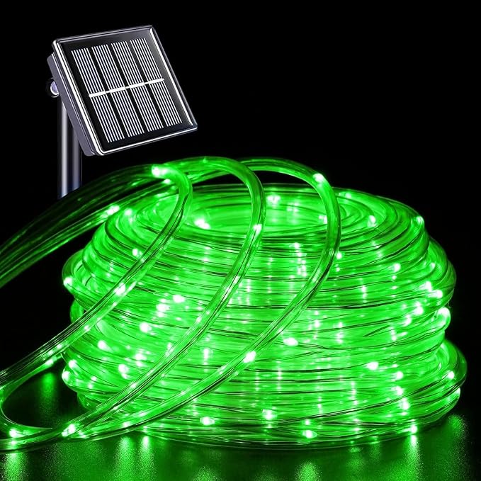 QITONG Green Solar Halloween Lights, 66ft 200 LED Solar Rope Lights Outdoor, 8 Modes Fairy Lights in Clear Thin Tube