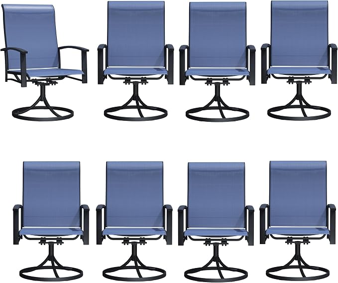 Outdoor Swivel Rocker Dining Chair Set of 8, All Weather Patio Dining Chair with Textilene High Back and Metal Frame, Backyard, Lawn Garden and Deck Porch Patio Furniture Set