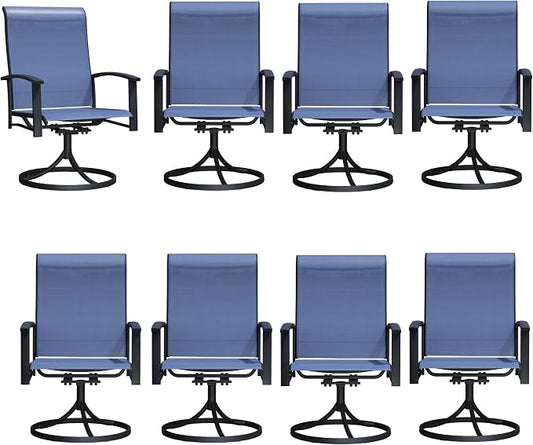 Outdoor Swivel Rocker Dining Chair Set of 8, All Weather Patio Dining Chair with Textilene High Back and Metal Frame, Backyard, Lawn Garden and Deck Porch Patio Furniture Set