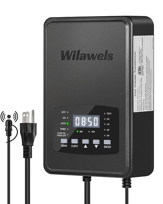400W Low Voltage Landscape Transformer, Weatherproof Outdoor Low Voltage Transformer, 120V AC to 12/14V AC Landscape Lighting Transformer with Timer and Photocell Sensor, ETL Listed D13LT06N1