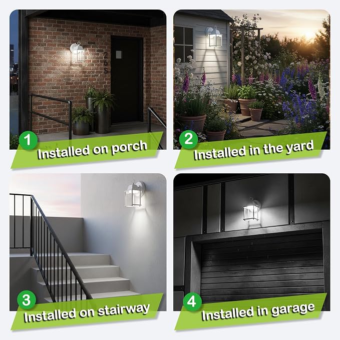 Outdoor Wall Light Fixture Dusk to Dawn, Rustproof Aluminum, LED | Exterior Porch Light Wall Sconce Lantern for House, Patio, Garage, Waterproof, Glass, 9.5W 800 Lumen, 5000K, White, 1 Pack
