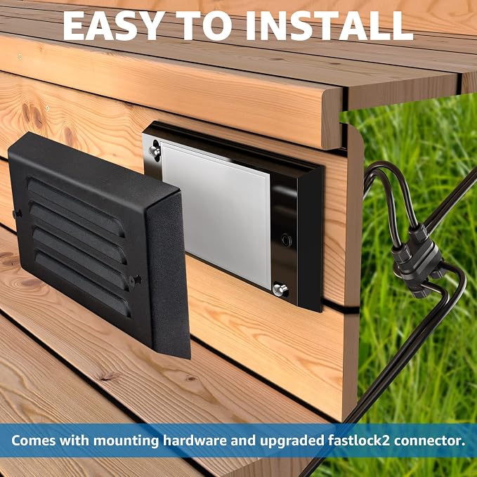 SUNVIE 6" Low Voltage Step Lights Outdoor 5W 3000K Black Aluminum 12-Pack | 90+ CRI, 500lm, 12-24V AC/DC, IP65 Waterproof, with Horizontal Louver Faceplate, with Fastlock2 Connectors, Deck Stair Lights
