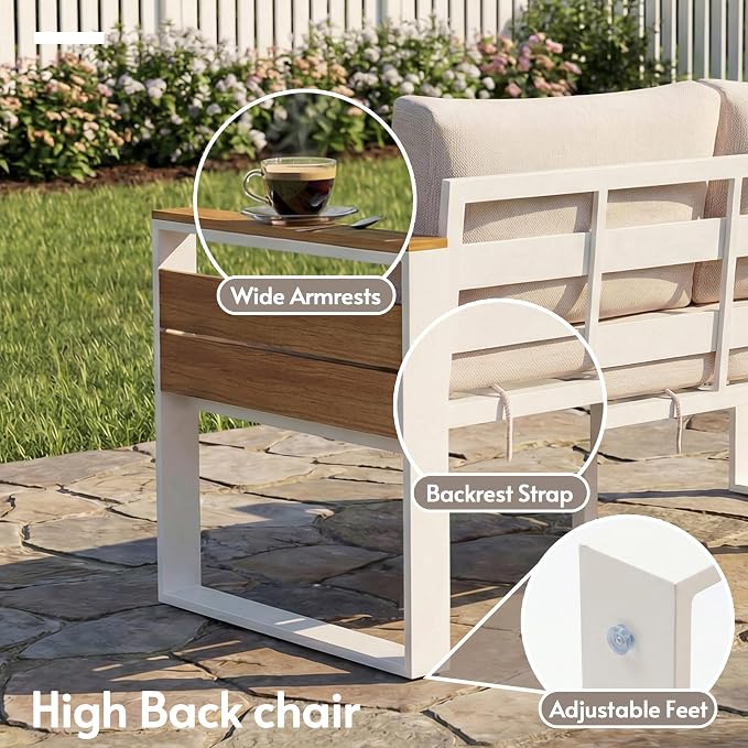 ENSTVER Aluminum Patio Furniture Sets, 7-Seat Outdoor Sofa with Premium Olefin Fabric Cushions & Zero-Maintenance Frame, Patio Sectional Conversation Set for Poolside, Garden
