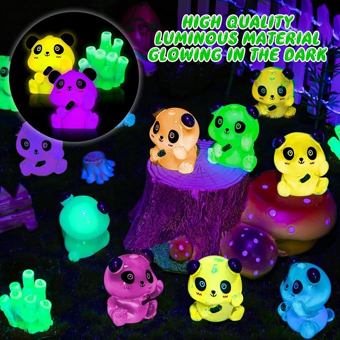 40PCS Luminous Mini Resin Panda Figurines Mini Panda Bamboo Bulk for Micro | Cute Panda Figurines Miniature, Glow in The Dark Panda Bamboo Bulk for Cake Topper, Dollhouse Garden DIY