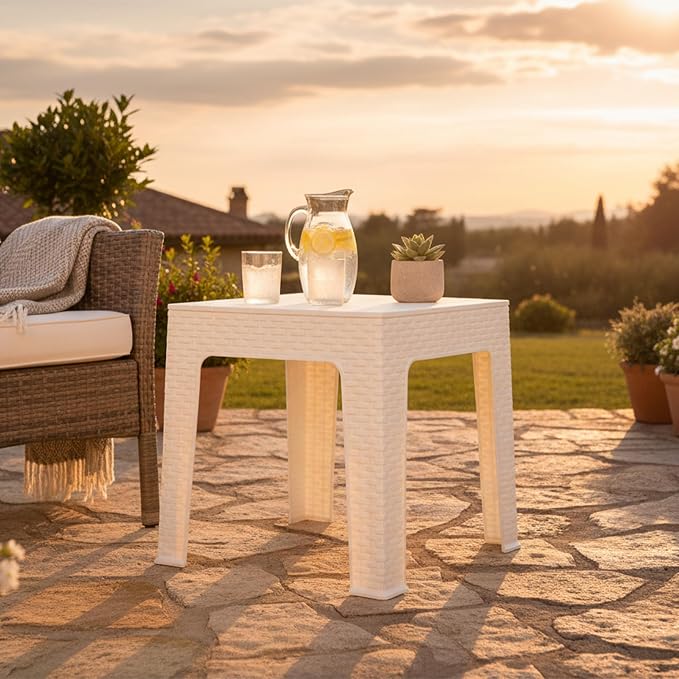 Sunnydaze Adirondack Small Outdoor Side Table for Balcony Essentials - Plastic Square End Table for Outside Patio - Set of 4 - White