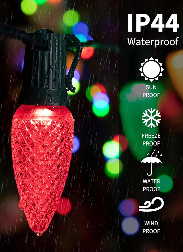Brightown C9 Christmas String Lights Outdoor Led Fairy Lights Faceted Strawberry Lights Extendable UL Certified for Party Holiday Wedding Christmas Indoor Outdoor Decor