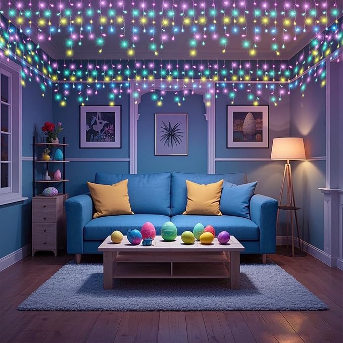 66ft 640 LED Pastel Multicolor Christmas Lights Outdoor Icicle Lights for Outside, Clear Wire Connectable Twinkle Light with 8 Modes Timer Waterproof for House Window Party Holiday Patio Yard Decor
