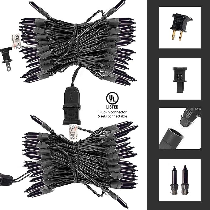 TW SHINE Purple Halloween Lights, 2 Pack 20FT 100 Count Incandescent Halloween Mini String Lights, Waterproof Halloween Decorations for Outdoor Indoor Patio Home Party Garden Yard Decor