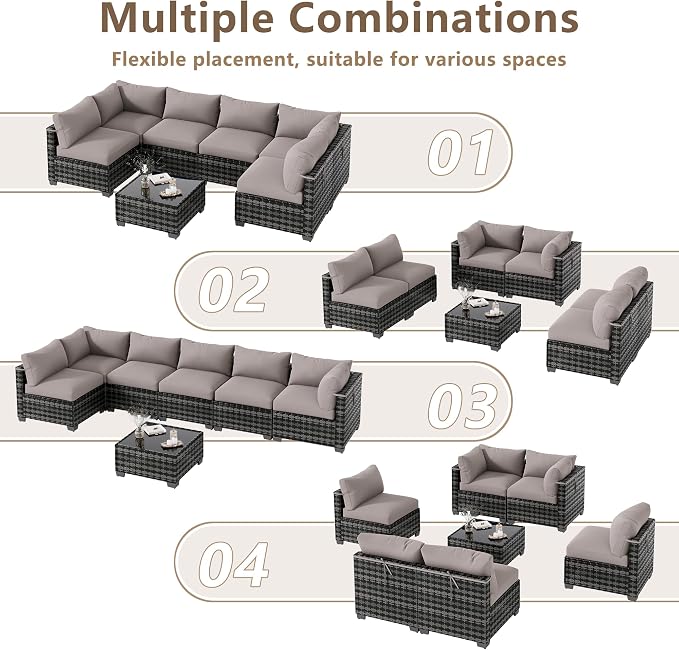 LOUVIXA 7 Piece Outdoor Patio Furniture Set, Outdoor Sectional Sofa, Wicker Rattan Patio Furniture, Patio Conversation Set with Coffee Table & Cushions