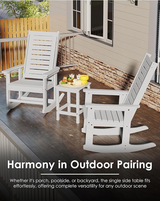 GREENVINES Adirondack-Outdoor-Side-Table | Set of 2 | Single-Tier | 14 x 13 Inches | HDPE Plastic | All Weather | White | Outside End Tables | for Patio Porch Backyard Indoor