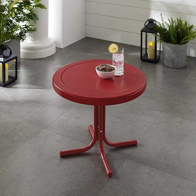 Pemberly Row Modern Steel Metal Patio End Table, 22 in Wide, Coral Red Powder-Coated Finish, Sturdy UV-Resistant Outdoor Side Table for Patio or Backyard Use