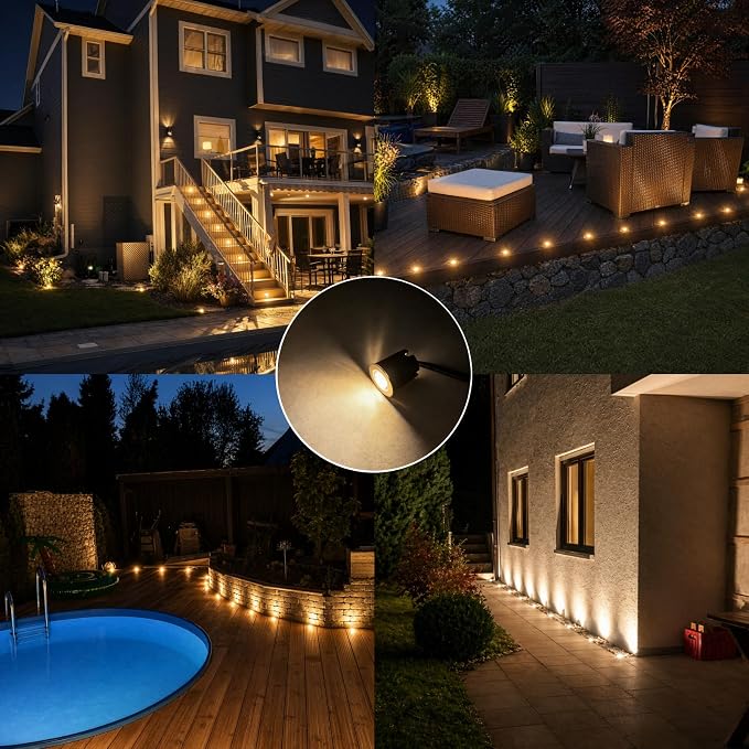 24 Pack LED Recessed Deck Lights with Protecting Shell, IP68 Waterproof Warm White, 0.6W , Outdoor Landscape Lighting, 12V Low Voltage Deck Lights Kit for Garden Yard Step Riser Stair Decoration