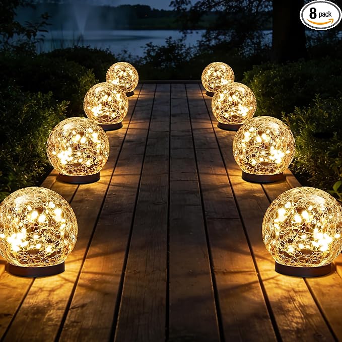 JKIMK Solar Globe Lights Outdoor Waterproof-Solar Balls for Garden | Cracked Glass Ball Lights Outdoor-Solar Orbs for Outside-Decorations for Patio and Yard Lawn Backyard Decor