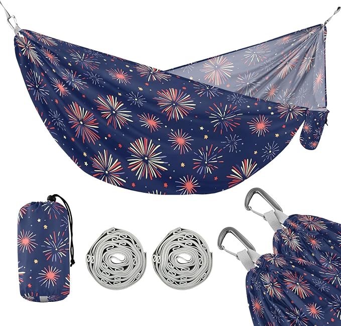 Camping Hammock Outdoor Hammocks for Outside Fireworks Beach Trees Portable Lightweight with Pockets Tree Straps Indoor