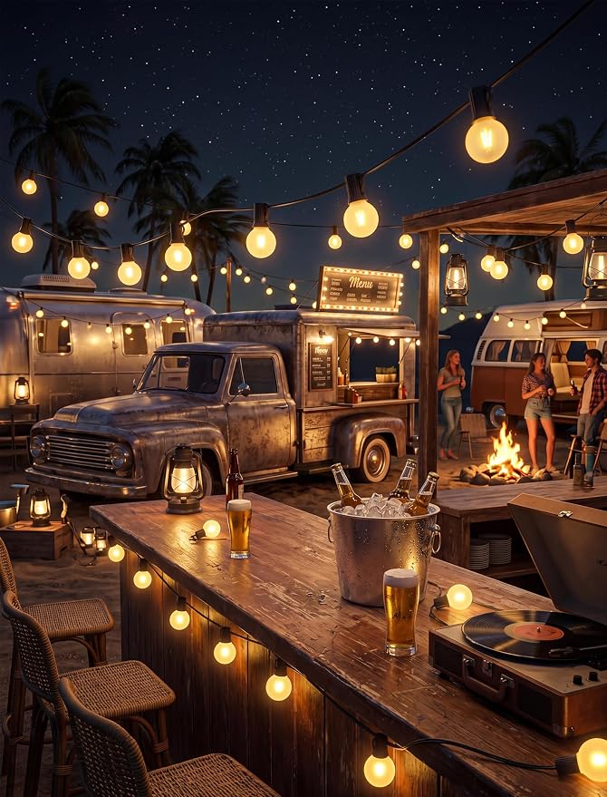 Abeja 25FT Outdoor String Lights, G40 Globe Patio String Lights with 27 Frosted White Globe Bulbs, Waterproof Connectable Hanging Lights for Outside Backyard Porch Umbrella Bistro Decor, Black Wire
