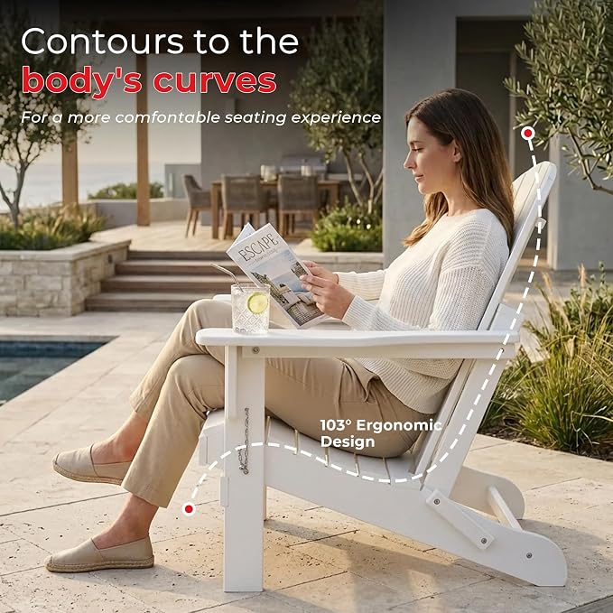 Costaelm Patio Conversation Set, 5 piece Balcony Furniture, Small Patio Firepit Furniture Outdoor Adirondack Square Coffee Table and Chair for Backyard Lawn Porch Pool Garden, White