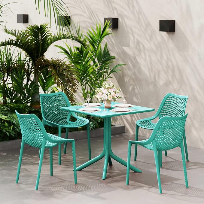 WestinTrends Playa 31.5" Square Plastic Outdoor Patio Dining Table for 4, Turquoise