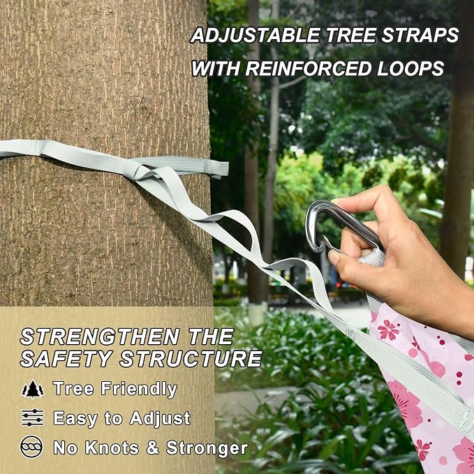 Camping Hammock Outdoor Hammocks for Outside Cherry Blossoms Cute Beach Trees Portable Lightweight with Pockets Tree Straps Indoor