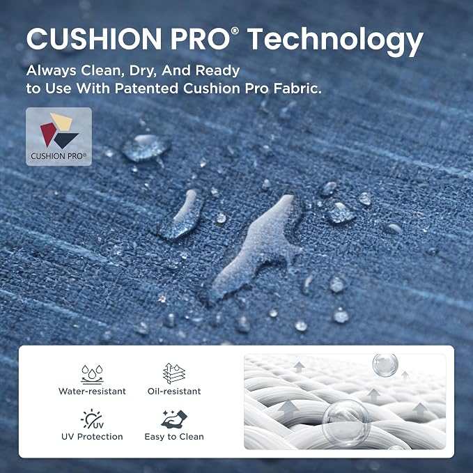PHI VILLA Patio Furniture Set, 3-Seater Sofa, 2 Swivel Chairs and a 45" Fire Pit Table, Outdoor Metal Conversation Set with 5.75" Extra Thick Cushion for Garden Backyard Deck, Navy