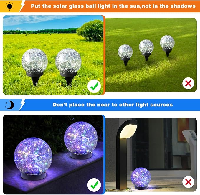 Solar Globe Lights Outdoor Waterproof-Solar Balls-Solar Garden Lights Orbs | Solar Globe Lights for Outside 6 Pack Cracked Glass Ball for Lawn Patio Yard Backyard Decorations