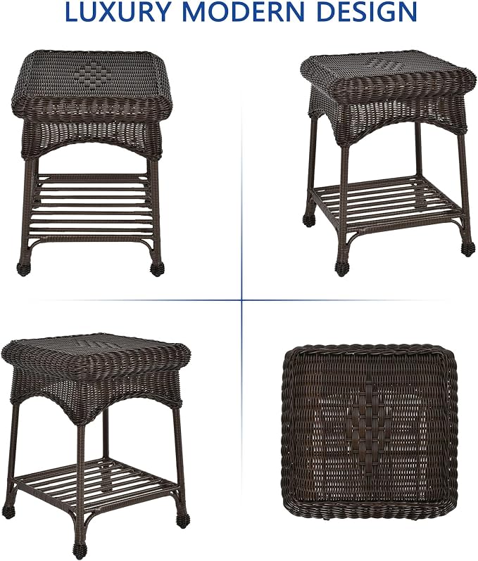 Outdoor Espresso Wicker End Table