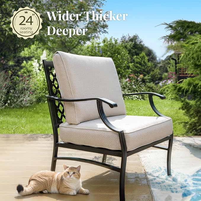 MIXPATIO Patio Furniture Set 6 pcs, Outdoor Patio Furniture, 1 X 3-Seat Sofa, 2 X Single Chairs, 2 X Rocker Chairs, 1 X Coffee Table and 5.75" Extra Thick Cushion, Patio Conversation Set,Beige