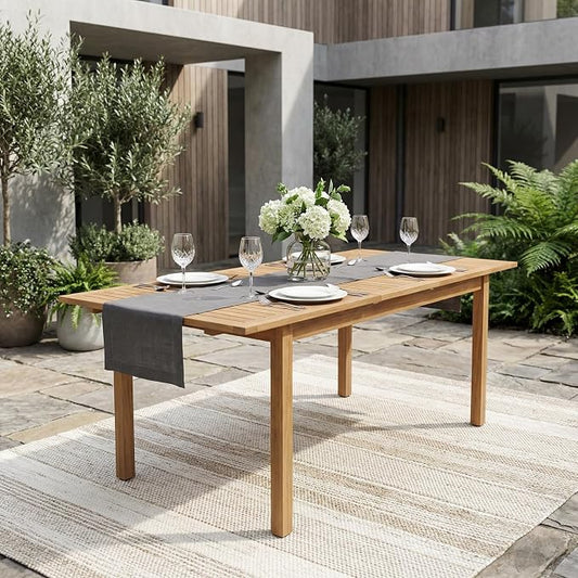 SUNSITT 59"-79" Acacia Wood Patio Dining Table, Large Expandable Outdoor Slatted Table for 6-8 People, Rectangular Outdoor Wooden Dining Table for Patio Lawn Backyard Garden