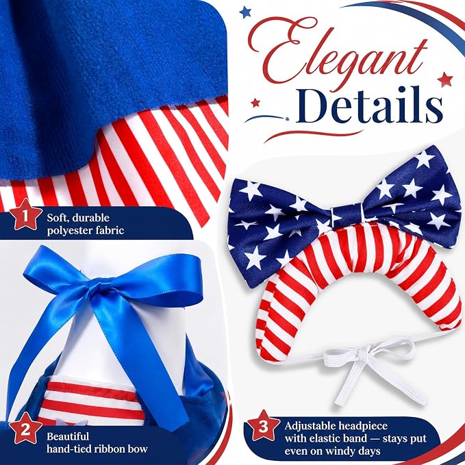 Patriotic Porch Goose Outfit 23 Inch - American Flag Goose Clothes for Lawn Statue, Red White Blue Costume for Memorial Day Veterans Day Decor, Outdoor Garden Patio Yard Decoration
