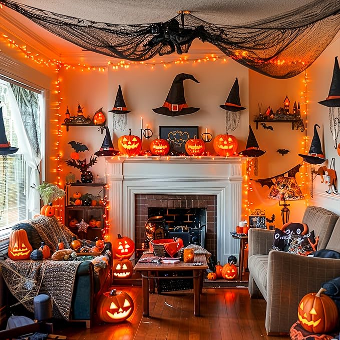 JMEXSUSS 163FT 8 Modes 500 LED Orange Halloween Lights Outdoor with Remote | Orange Halloween Light Indoor Clear Wire, Outdoor Waterproof Fall Lights Plug in for Thanksgiving Room Porch Christmas