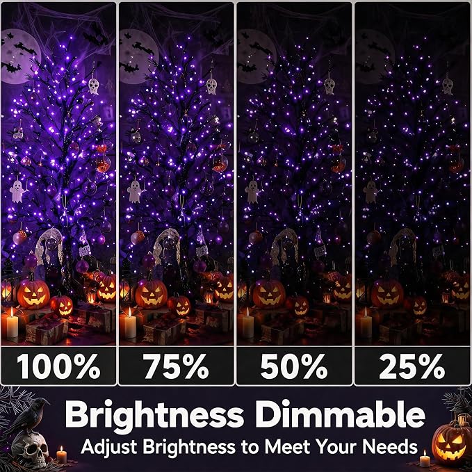 Purple Battery Operated String Lights 66FT 200LED with Remote Timer | Halloween Fairy Lights Waterproof 8 Modes with Memory Indoor Outdoor Decor for Party Bedroom Holiday