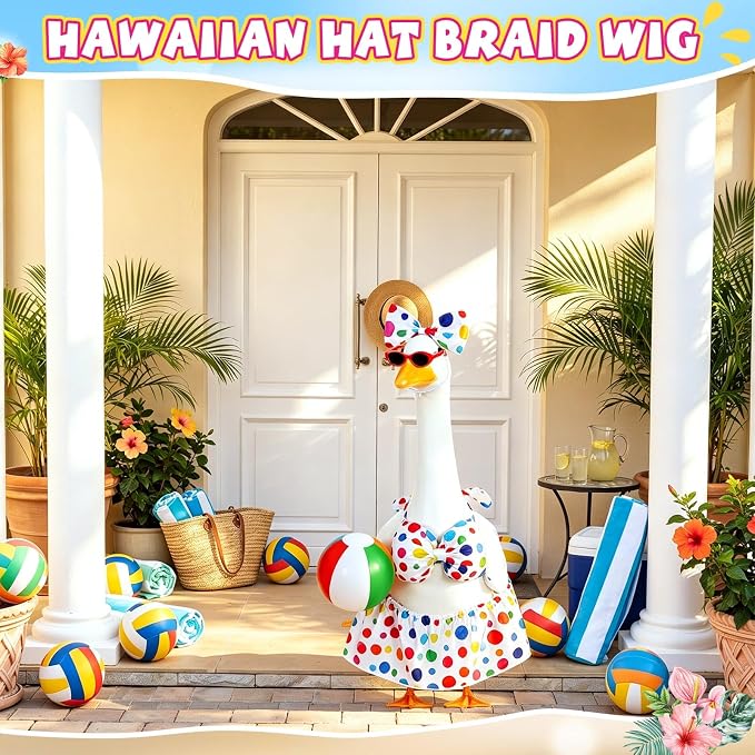 Bikini Porch Goose Outfits with Sunglasses and Swimming Tube for 23" Summer Goose Costume Garden Patio Statue Decor(Polka Dots)