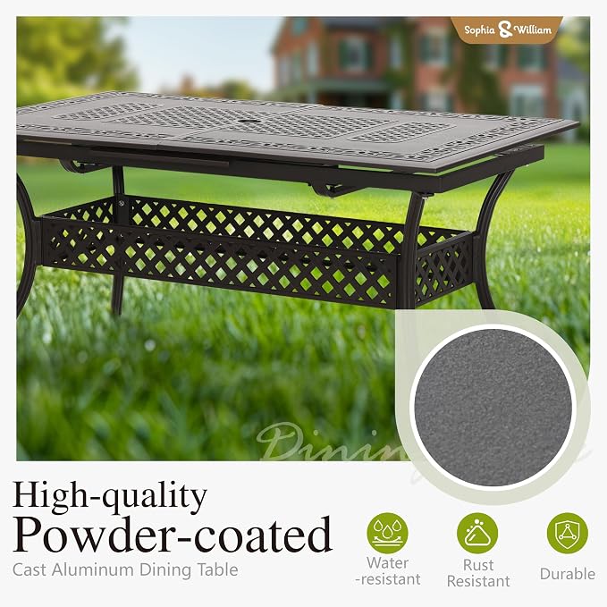 Sophia & William 7pc Patio Dining Set, Cast Aluminum Table, Wicker Chairs | Outdoor Dining Set for 6, Extendable Rectangular Cast Aluminum Patio Table, Perfect for backyard, deck, porch