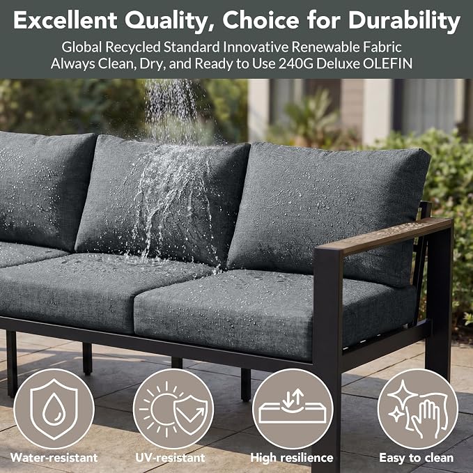 Outdoor Patio Furniture Set 2 Pieces Armchair with Washable Thick Cushions, Luxury Aluminum Patio Furniture Chair Modern Outside Sectional Set for Porch, Balcony, Deck, Yard, Gray